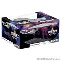 Star Trek USS Enterprise D expansieset van Star Trek met model van het ruimteschip op de achtergrond