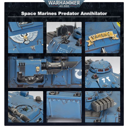 Gedetailleerde Warhammer 40.000 Space Marines Predator van het Imperium, met strategisch ontwerp en krachtige armor.