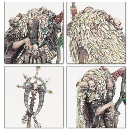 Warriors of Chaos: Heerlen op Chaos Draak van The Old World, gedetailleerd beeld van Chaos Lord op drakenvorm.