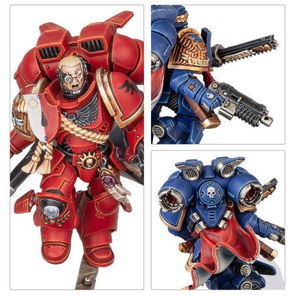 Warhammer 40.000 Space Marines Captain met jump pack, gedetailleerd model in militaire stijl, klaar voor gevecht.