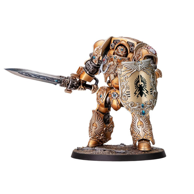 Imperium Warhammer 40.000 Adeptus Custodes Custodian Dreadnought, gedetailleerd model met krachtige armor en wapens.