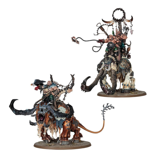 Miniatuur van AoS Regiments Renown Ogor Mawtribes Orkar's Torrbad, oorlogssoldaten met grote wapens, van Age of Sigmar.