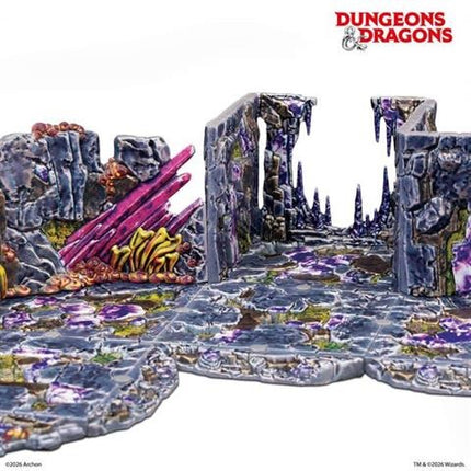 Pre-geverfde D&D Underworld terrain set van Dungeons&Lasers met prisma-achtige ondergrond en details voor tabletop gaming.