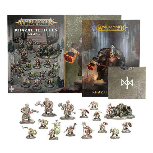 Set van AoS Khazalite Holds van Age of Sigmar met miniaturen en accessoires voor bordspellen en verzamelingen.