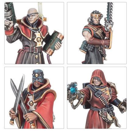 Inquisitoriale agenten uit Kill Team met wapens en uitrusting, gedetailleerde miniatuurfiguren voor Warhammer 40K Kill Team.
