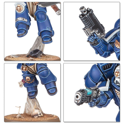 Warhammer 40.000 starterset met Space Marines, inclusief miniaturen en handleiding voor beginners, in kleurrijk doosje.