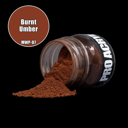 Verf van Pro Acryl PRO Acryl Weathering Pigments 07 Burnt Umber met label, geschikt voor creatieve en modelbouw projecten