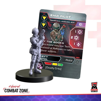 Cyberpunk Red Trauma Team Gangers team met kleurrijke piloten en gedetailleerde miniaturen in een actievolle setting.