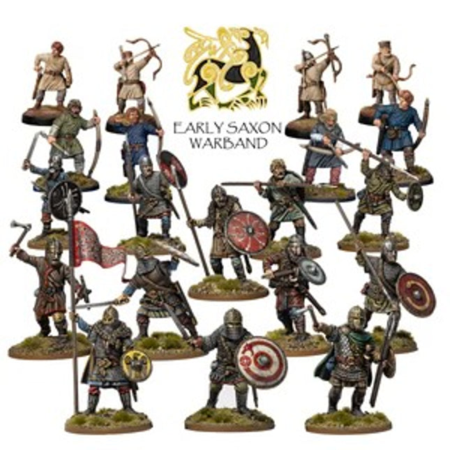 Miniatuur van een Saksisch oorlogssoldatengevecht uit de vroege middeleeuwen, Victrix Early Saxon Warband, gedetailleerde miniaturen.