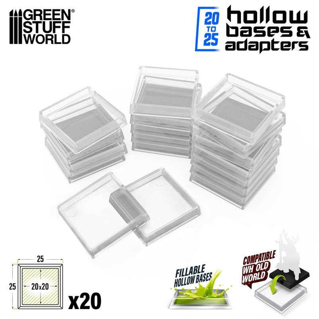 Plastic clear Bases - Square 25mm Hollow