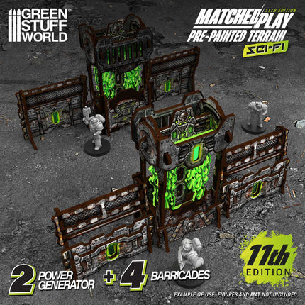 Pre-painted Power Generator and Defensive Barricades 11th edition