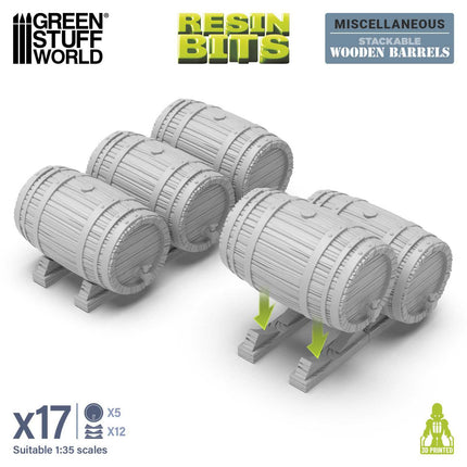 3D Print Set - Stackable wooden barrels 1:35