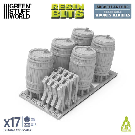 3D Print Set - Stackable wooden barrels 1:35