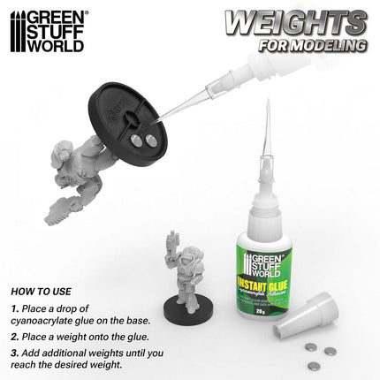 Weeggewicht voor modellering, GreenStuffWorld, gereedschap voor het verfijnen van miniaturen en modelbouw.