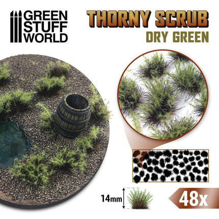 Thorny spikey scrub tufts dry green